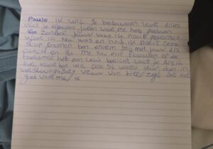 Handgeschreven brief aan Paulo